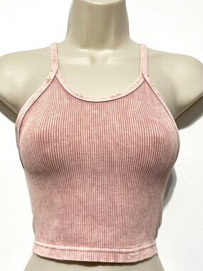 Free People Movement Womens Happiness Runs Cropped Tank XS/S Pink Ribbed Ballet